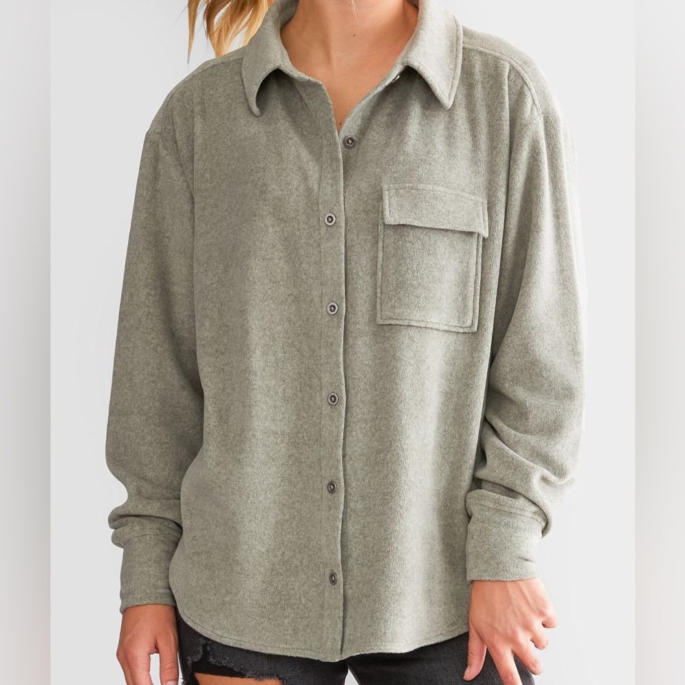 BKE Women’s Shirt Sweater Jacket‎ Shacket M Marled Green Fleece Soft Boyfriend - Picture 9 of 11